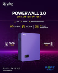 Knox Power Wall 3.0 - 25.6V 100AH IP20 Lithium-Ion Battery – 2.56 KWh Wall-Mounted Energy Storage Solution With Series Support